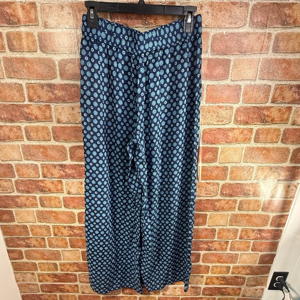 Land’s End Navy Blue Patterned Wide-Leg Pants sz XS 2-4